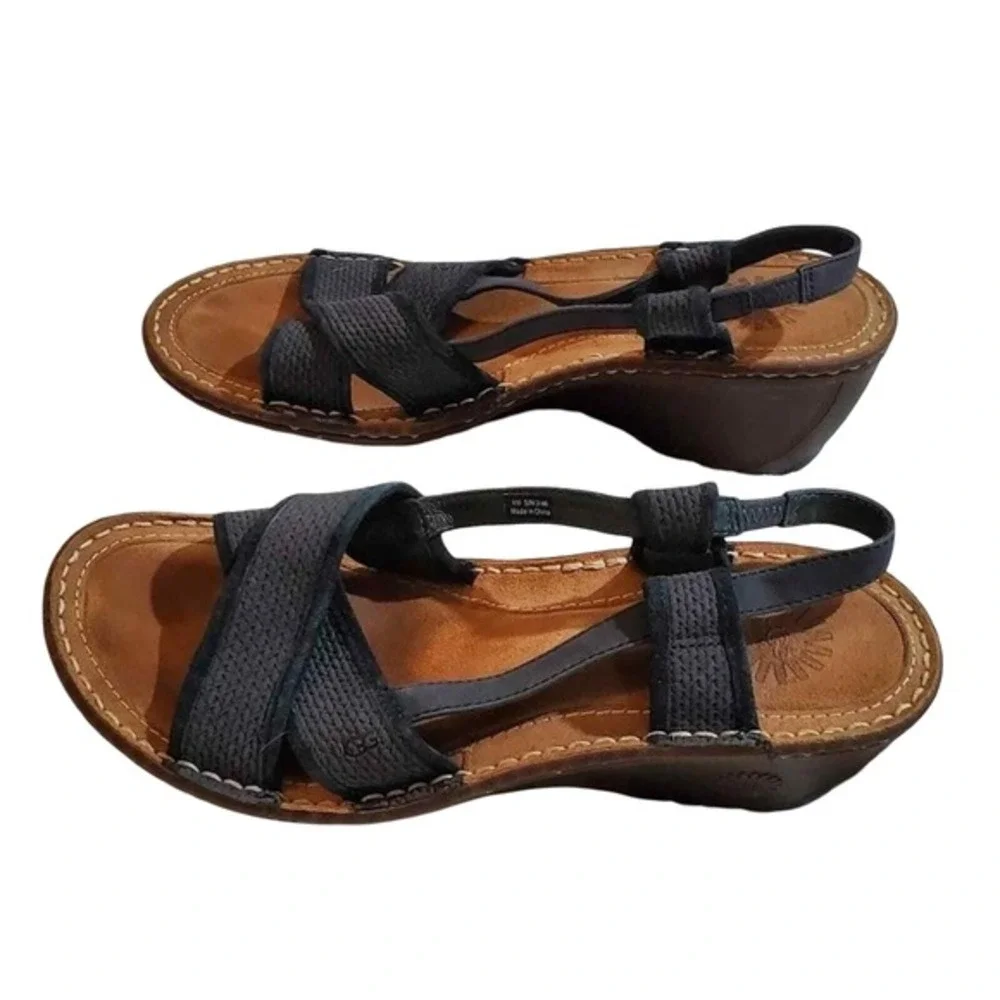UGG Australia Womens 3146 Blue Canvas Leather‎ Wedge Slingback Sandals Size 10
